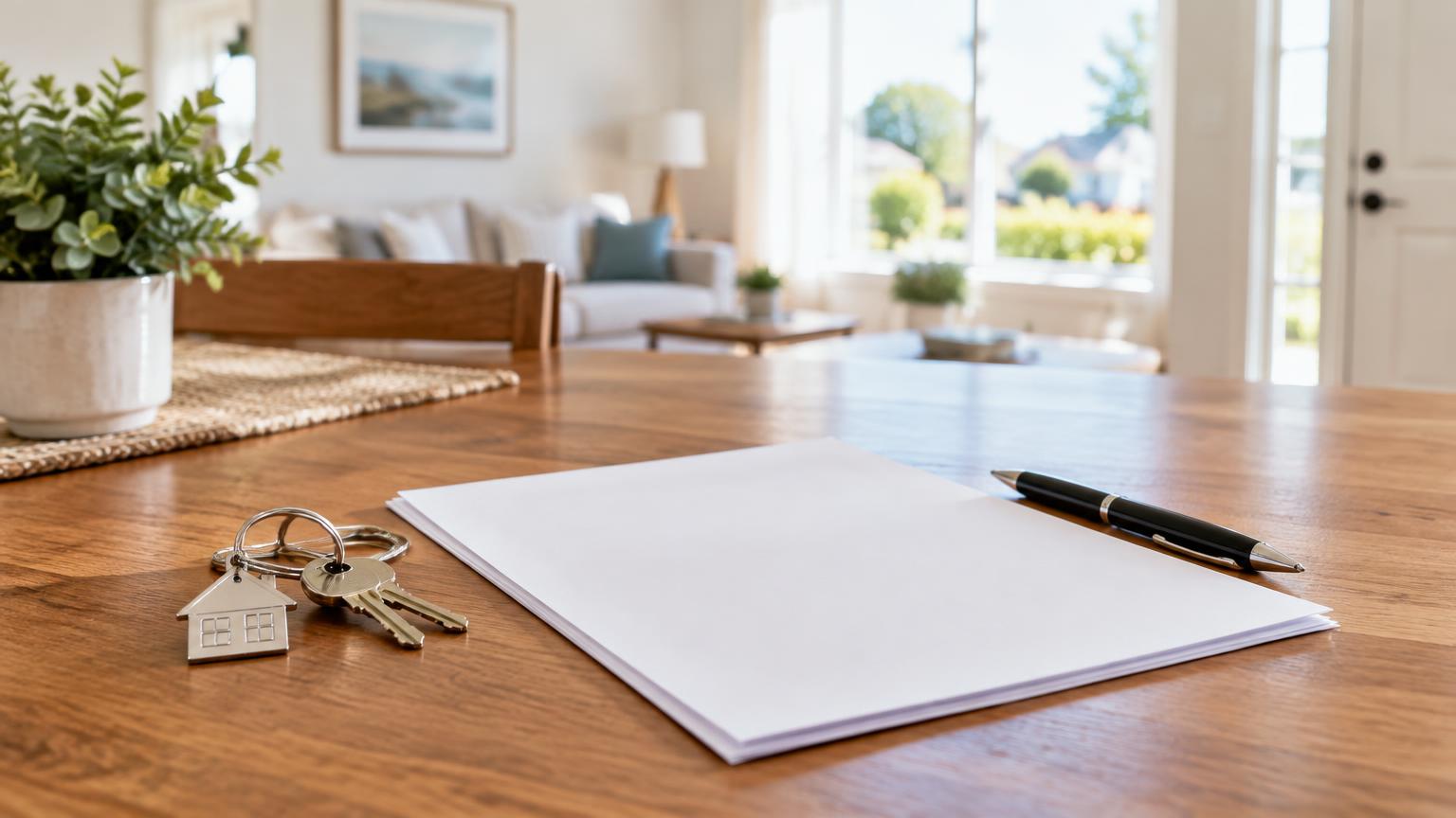 House keys and papers on a home closing table