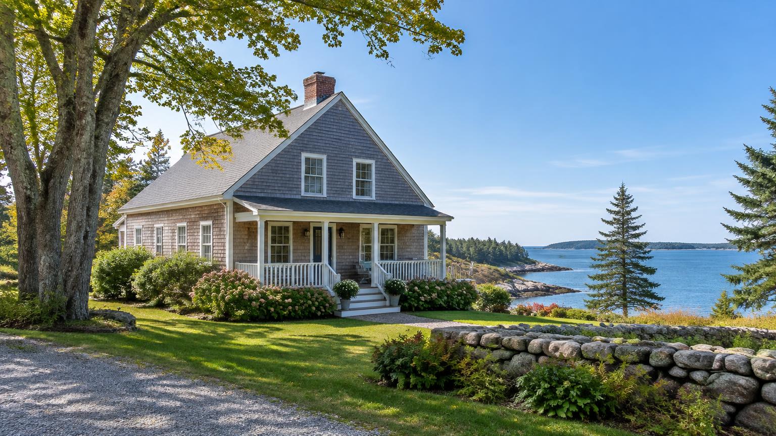 Shingled Maine home beside the coast