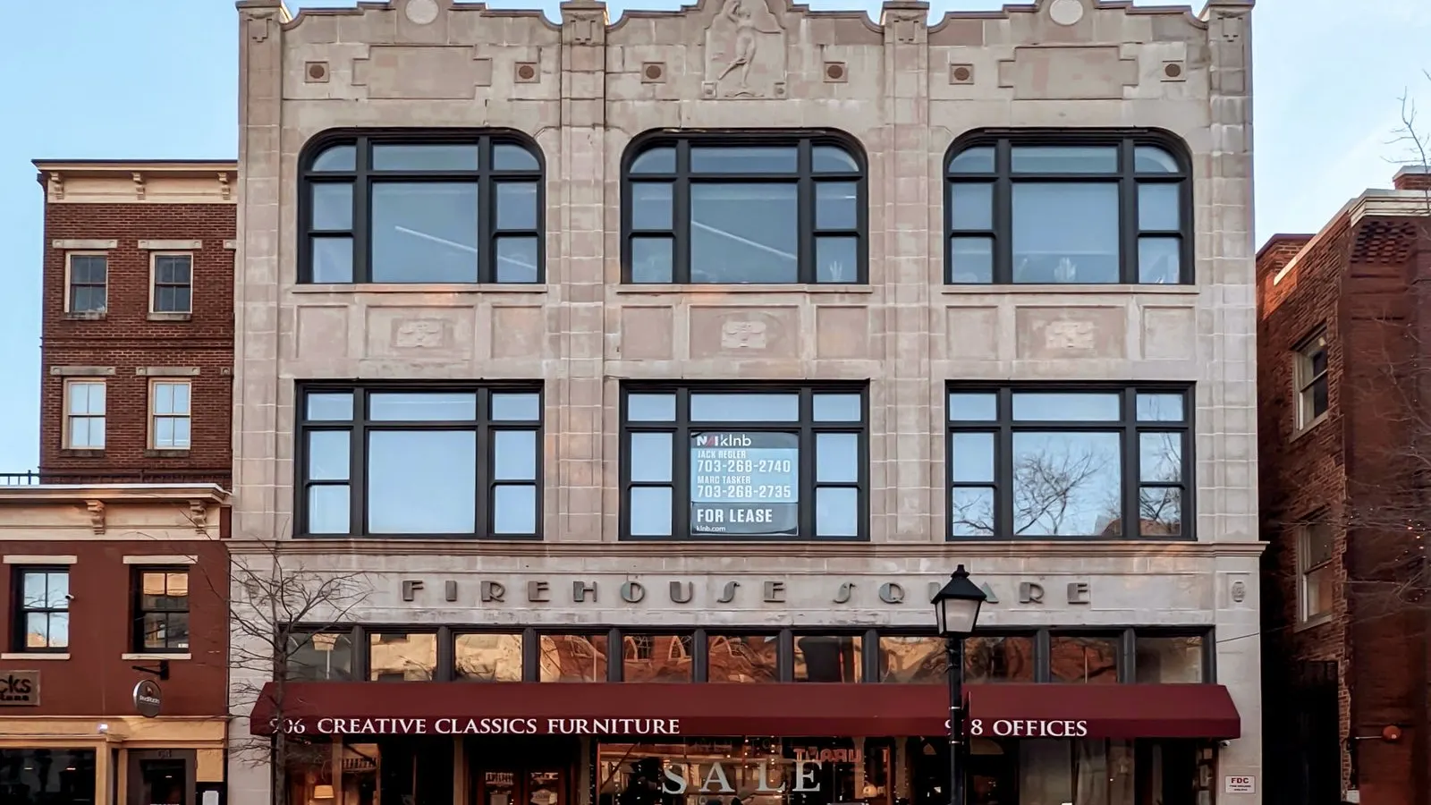 Historic brick building on Firehouse Square in Alexandria, Virginia