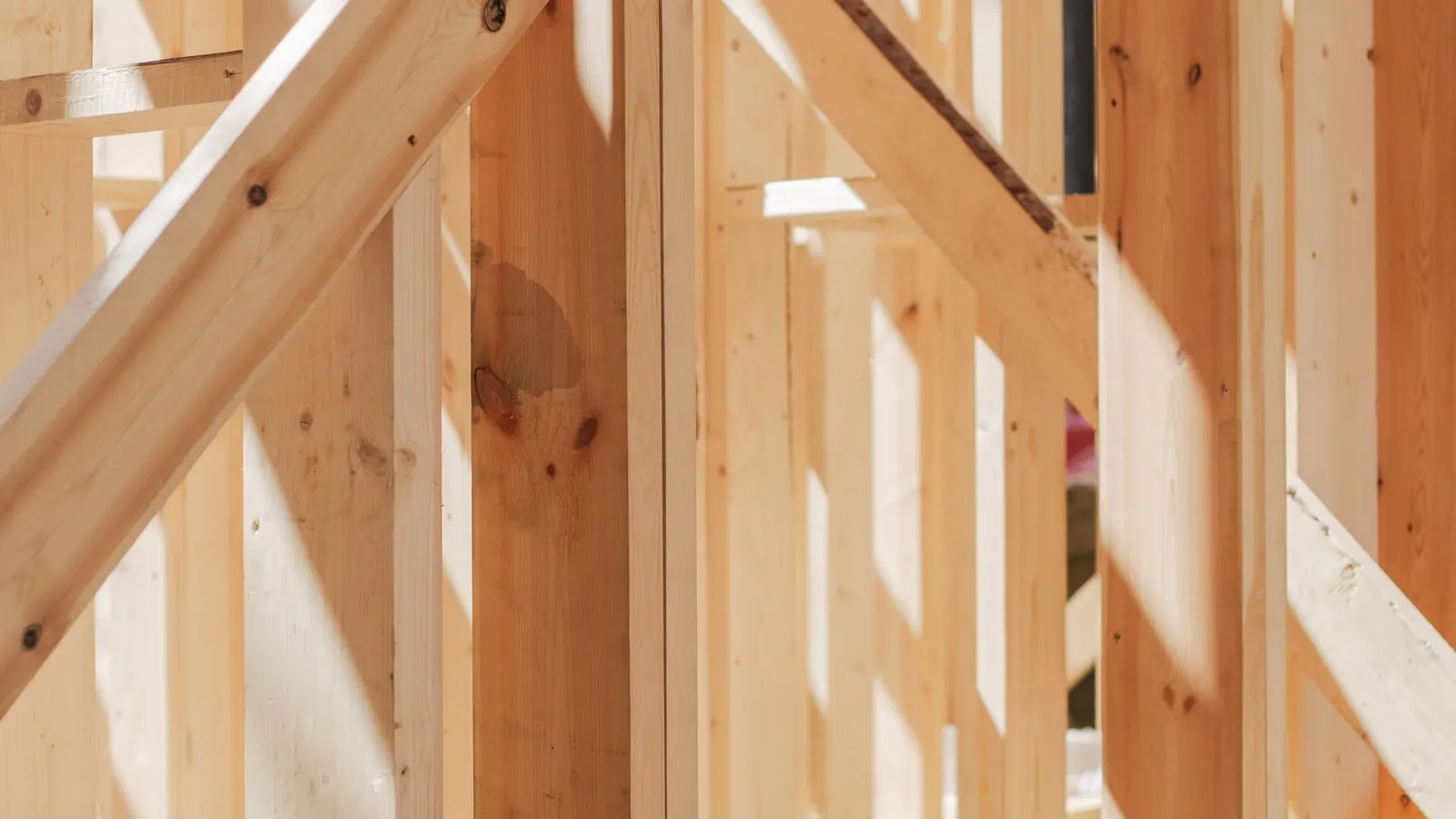 Fresh wood framing inside a house being rebuilt