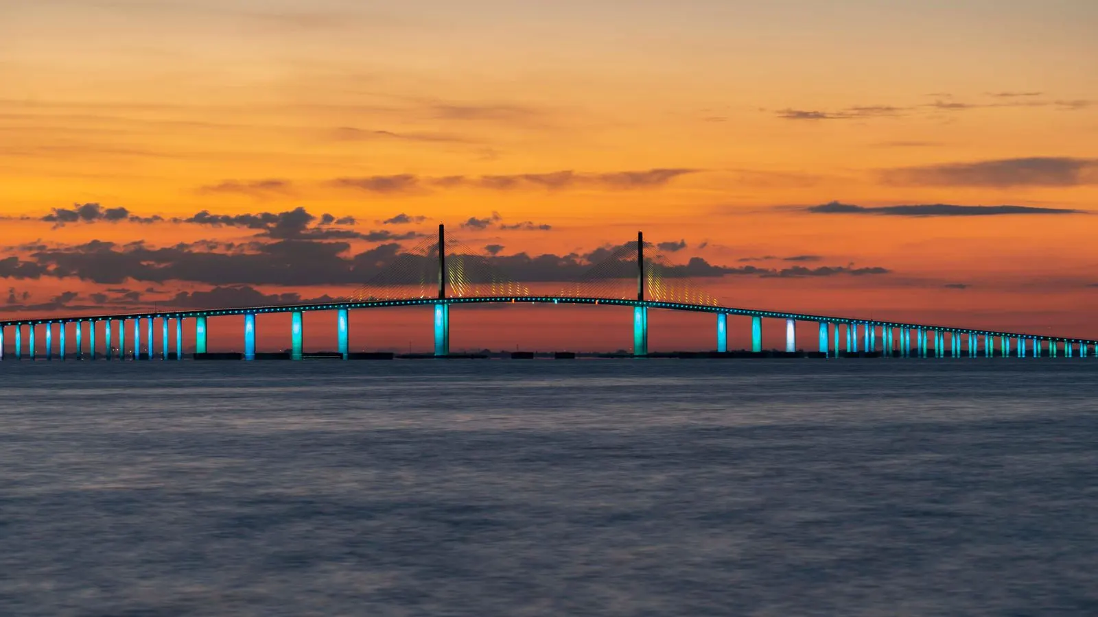 Sunshine Skyway Bridge at sunset over Tampa Bay